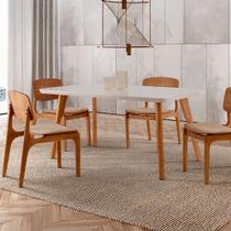 Conjunto de Mesa de Jantar Retangular com Tampo de Vidro Off White Prada e 4 Cadeiras Prada Gold Linho Palha e Imbuia Conjunto de Mesa de Jantar Retangular com Tampo de Vidro Off White Prada e 4 Cadeiras Prada Gold Linho Palha e Imbuia