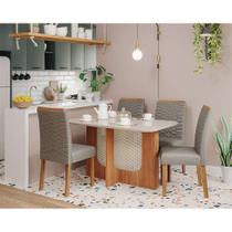 Conjunto de Mesa de Jantar Retangular com Tampo de Vidro Off White Renata e 4 Cadeiras Clarice Linho Grafite e Cinamomo Conjunto de Mesa de Jantar Retangular com Tampo de Vidro Off White Renata e 4 Cadeiras Clarice Linho Grafite e Cinamomo