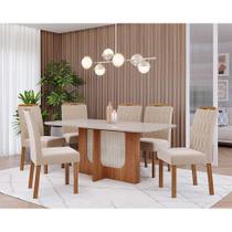 Conjunto de Mesa de Jantar Retangular com Tampo de Vidro Off White Renata e 6 Cadeiras Paola Linho Nude e Cinamomo Conjunto de Mesa de Jantar Retangular com Tampo de Vidro Off White Renata e 6 Cadeiras Paola Linho Nude e Cinamomo