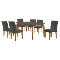 Conjunto de Mesa de Jantar Retangular com Tampo de Vidro Turquesa e 6 Cadeiras Luanda Veludo Grafite e Imbuia