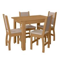 Conjunto de Mesa de Jantar Retangular com Tampo MDP Bellagio e 4 Cadeiras Clara Revestimento Sintético Bege e Freijó