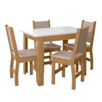 Conjunto de Mesa de Jantar Retangular com Tampo MDP Off White Bellagio e 4 Cadeiras Clara