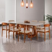 Conjunto de Mesa de Jantar Retangular em Madeira Maciça com Vidro e 8 Cadeiras Genova Monaco Conjunto de Mesa de Jantar Retangular em Madeira Maciça com Vidro e 8 Cadeiras Genova Monaco