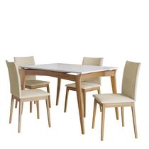 Conjunto de Mesa de Jantar Rubi 136x90cm com 4 Cadeiras Rubi Imbuia/Neblina - Dobue Movelaria