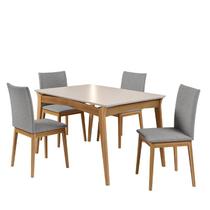 Conjunto de Mesa de Jantar Rubi 136x90cm com 4 Cadeiras Rubi Imbuia/Neblina