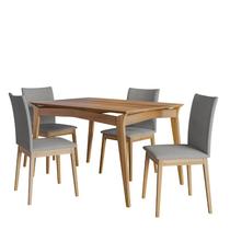 Conjunto de Mesa de Jantar Rubi 136x90cm com 4 Cadeiras Rubi Imbuia/Neblina - Dobue Movelaria