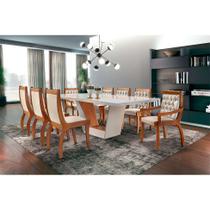 Conjunto de Mesa de Jantar Rubi com 8 Cadeiras Pérola I Veludo Off White e Creme