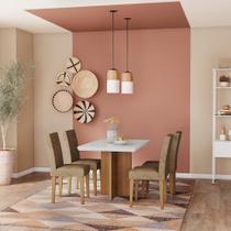 Conjunto de Mesa de Jantar Sevilha I com Tampo de Vidro Off White e 4 Cadeiras Grécia Suede Chocolate