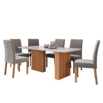 Conjunto de Mesa de Jantar Tampo de Vidro Off White Ester 1,80 Com e 6 Cadeiras Clarice Cinamomo/Madeira/Joli