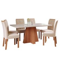 Conjunto de Mesa de Jantar Tampo de Vidro Off White Maitê 1,60 e 6 Cadeiras Fernanda WOOD Cinamomo/Madeira/Nude