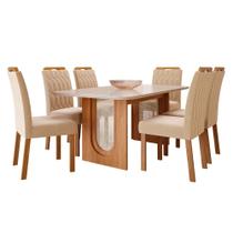 Conjunto de Mesa de Jantar Tampo de Vidro Off White Valentina 1,80 Com e 6 Cadeiras Paola Cinamomo/Madeira/Nude