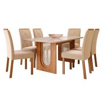 Conjunto de Mesa de Jantar Tampo de Vidro Off White Valentina 1,80 e 6 Cadeiras Fernanda WOOD Cinamomo/Madeira/Nude