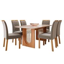 Conjunto de Mesa de Jantar Tampo de Vidro Off White Valentina 1,80 e 6 Cadeiras Juliana WOOD Cinamomo/Madeira/Joli