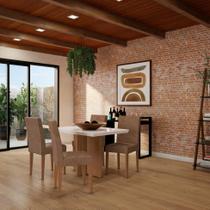 Conjunto de Mesa de Jantar Texas I com Tampo de Vidro Off White e 4 Cadeiras Grécia Suede Chocolate