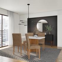 Conjunto de Mesa de Jantar Vegas I com Tampo de Vidro Off White e 4 Cadeiras Grécia Suede Chocolate