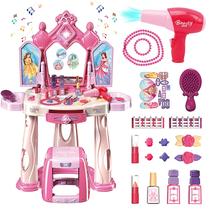 Conjunto de mesa de maquiagem Pretend Play com banquinho para meninas de 2 a 5 anos