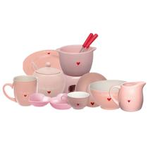 Conjunto de Mesa de Porcelana Hauskraft Lamour Jogo Xicaras Leiteira Açucareiro Fondue Pratos e Canecas 26 Peças