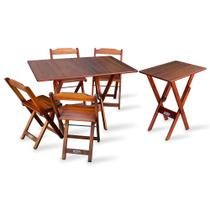 Conjunto de Mesa Dobrável 1,10x70 com 4 Cadeiras Mais Mesa Aparador Tarimatã para Area Gourmet - Im