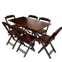 Conjunto de Mesa Dobrável 120x70 em Madeira com 6 Cadeiras Dobráveis Imbuia Conjunto de Mesa Dobrável 120x70 em Madeira com 6 Cadeiras Dobráveis Imbuia
