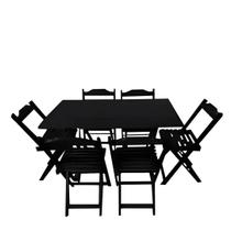 Conjunto de Mesa Dobrável 120x70 em Madeira com 6 Cadeiras Dobráveis Preto