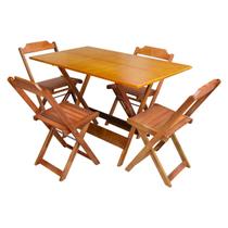 Conjunto de Mesa Dobrável 1,20x70 em Madeira Maciça C/04 Cadeiras - Mel