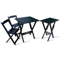 Conjunto de Mesa Dobrável 60x60 com 2 Cadeiras com Mesa Aparador Tarimatã - Preto