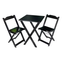 Conjunto de Mesa Dobrável 60x60 com 2 Cadeiras Decor Tarimatã para Area Gourmet - Preto