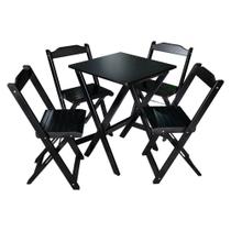 Conjunto de Mesa Dobrável 60x60 com 4 Cadeiras Decortarimatã para Area Gourmet - Preto