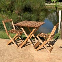 Conjunto de Mesa Dobrável 70x70 com 2 Cadeiras Madeira Maciça Vereda