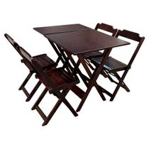 Conjunto de Mesa Dobrável 70x70 com 4 Cadeiras e Mesa Aparador em Madeira Maciça - Imbuia - PREGUICOSA