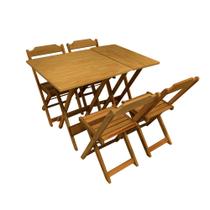 Conjunto de Mesa Dobrável 70x70 com 4 Cadeiras e Mesa Aparador em Madeira Maciça - Mel - PREGUICOSA