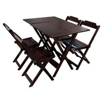Conjunto de Mesa Dobrável 70x70 com 4 Cadeiras e Mesa Aparador em Madeira Maciça - Tabaco - PREGUICOSA
