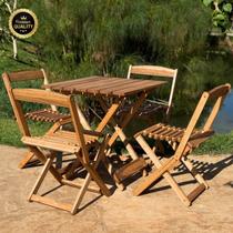Conjunto de Mesa Dobrável 70x70 com 4 Cadeiras Madeira Maciça Vereda