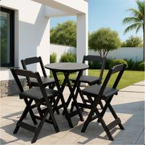 Conjunto de Mesa Dobrável Bistrô C/ 4 Cadeiras Estofadas Preto Bar Área Gourmet Conjunto de Mesa Dobrável Bistrô C/ 4 Cadeiras Estofadas Preto Bar Área Gourmet