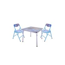 Conjunto de mesa dobrável com 2 cadeiras azuis claras para meninas em casa