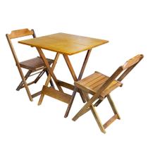 Conjunto de Mesa Dobravel com 2 Cadeiras de Madeira 70x70 Ideal para Bar e Restaurante - Mel - GUARA