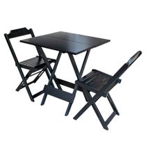 Conjunto de Mesa Dobravel com 2 Cadeiras de Madeira 70x70 Ideal para Bar e Restaurante - Preto - GUARA