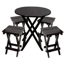 Conjunto De Mesa Dobravel De Madeira 60cm Redondo Com 4 Banquinhos Dobraveis Preto - Preto Conjunto De Mesa Dobravel De Madeira 60cm Redondo Com 4 Banquinhos Dobraveis Preto - Preto