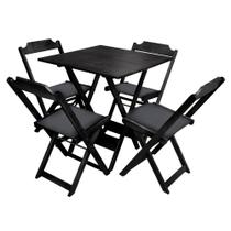 Conjunto de Mesa Dobravel de Madeira 60x60 com 4 Cadeiras Preto Estofado Preto