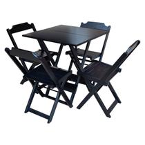 Conjunto de Mesa Dobravel para Açaí de Madeira 80x80 com 4 Cadeiras Preto