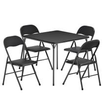 Conjunto de Mesa Dobrável para Cartas e Cadeiras VECELO em Metal Preto