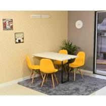 Conjunto de Mesa Dobrável Retrátil 120 x 75 Branca + 4 Cadeiras Botonê - Amarela