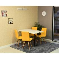 Conjunto de Mesa Dobrável Retrátil 120 x 75 Branca + 4 Cadeiras Gomos - Amarela