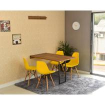 Conjunto de Mesa Dobrável Retrátil 120 x 75 Noronha + 4 Cadeiras Eiffel - Amarela