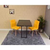 Conjunto de Mesa Dobrável Retrátil 120 x 75 Preta + 2 Cadeiras Gomos - Amarela - OpenUp!