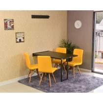 Conjunto de Mesa Dobrável Retrátil 120 x 75 Preta + 4 Cadeiras Gomos - Amarela