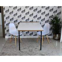 Conjunto de Mesa Dobrável Retrátil 1,40 Branco/Noronha + 2 Cadeiras Eiffel - Branca