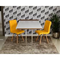 Conjunto de Mesa Dobrável Retrátil 1,40 Branco/Noronha Inox + 2 Cadeiras Gomos - Amarela