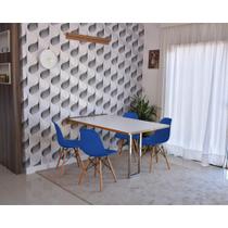 Conjunto de Mesa Dobrável Retrátil 1,40 Branco/Noronha Inox + 4 Cadeiras Eiffel - Azul
