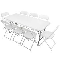 Conjunto de Mesa Dobrável VINGLI 183 cm com 8 Cadeiras Brancas Conjunto de Mesa Dobrável VINGLI 183 cm com 8 Cadeiras Brancas
